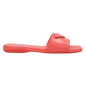 Prada Corallo Red Rubber Leather Triangle Logo Slide Sandal Flip Flop Flat 39.5